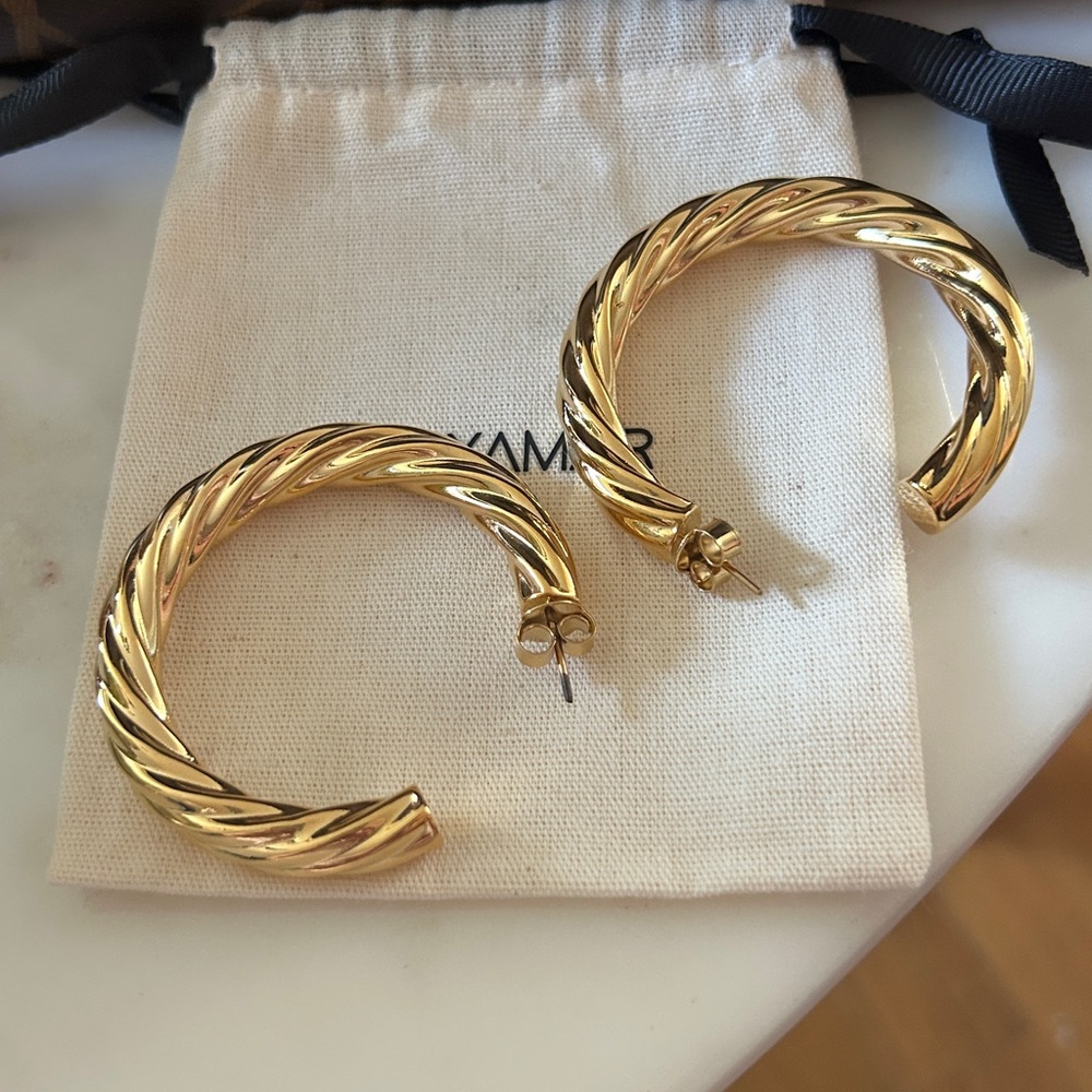 Mayamar Gold Twisted Hoop 2 inch Earrings - Picture 3 of 3